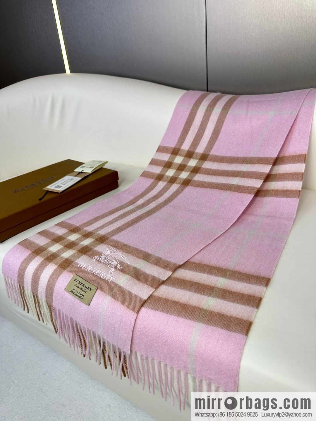 Burberry, embroidered war horse, cashmere checked scarf