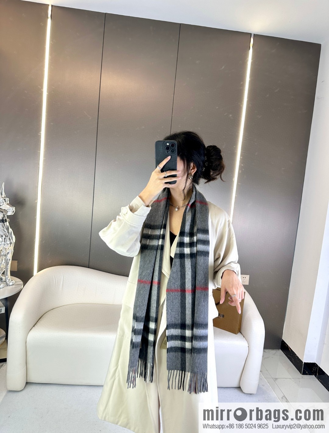 Burberry, embroidered war horse, cashmere checked scarf