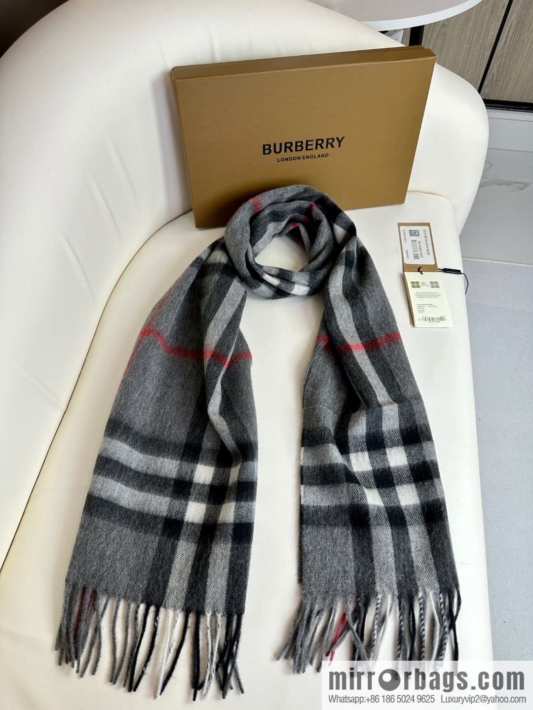 Burberry, embroidered war horse, cashmere checked scarf