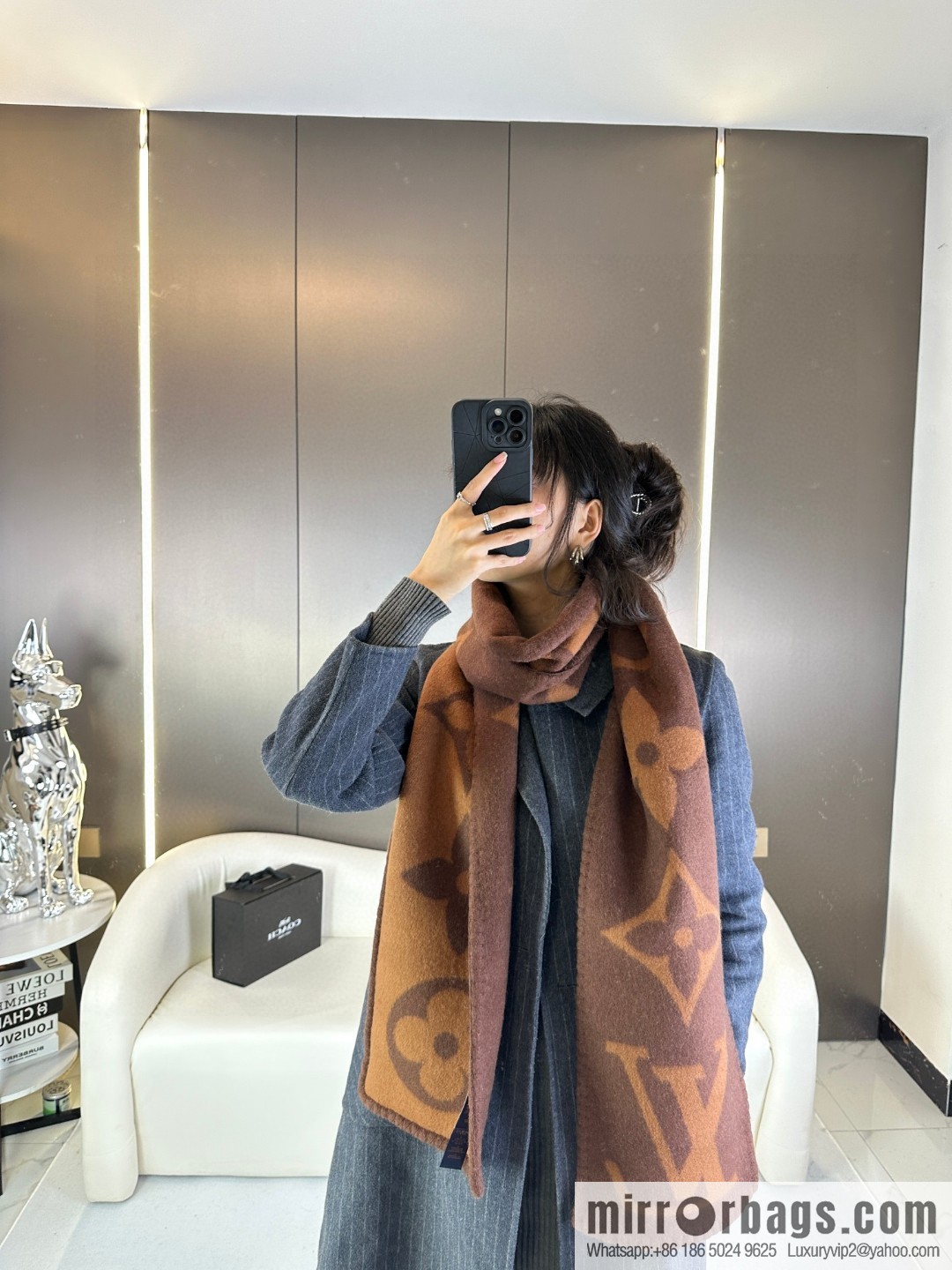 LV wool knitted jacquard, classic pattern, cashmere scarf