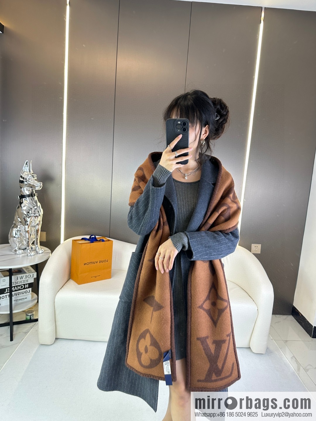 LV wool knitted jacquard, classic pattern, cashmere scarf
