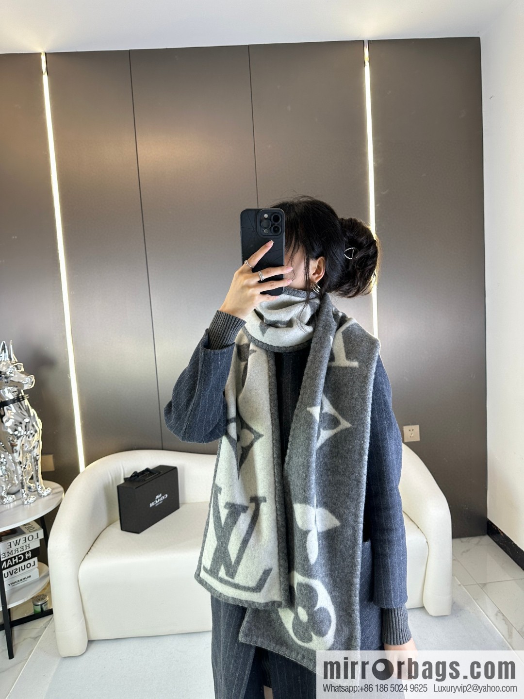 LV wool knitted jacquard, classic pattern, cashmere scarf