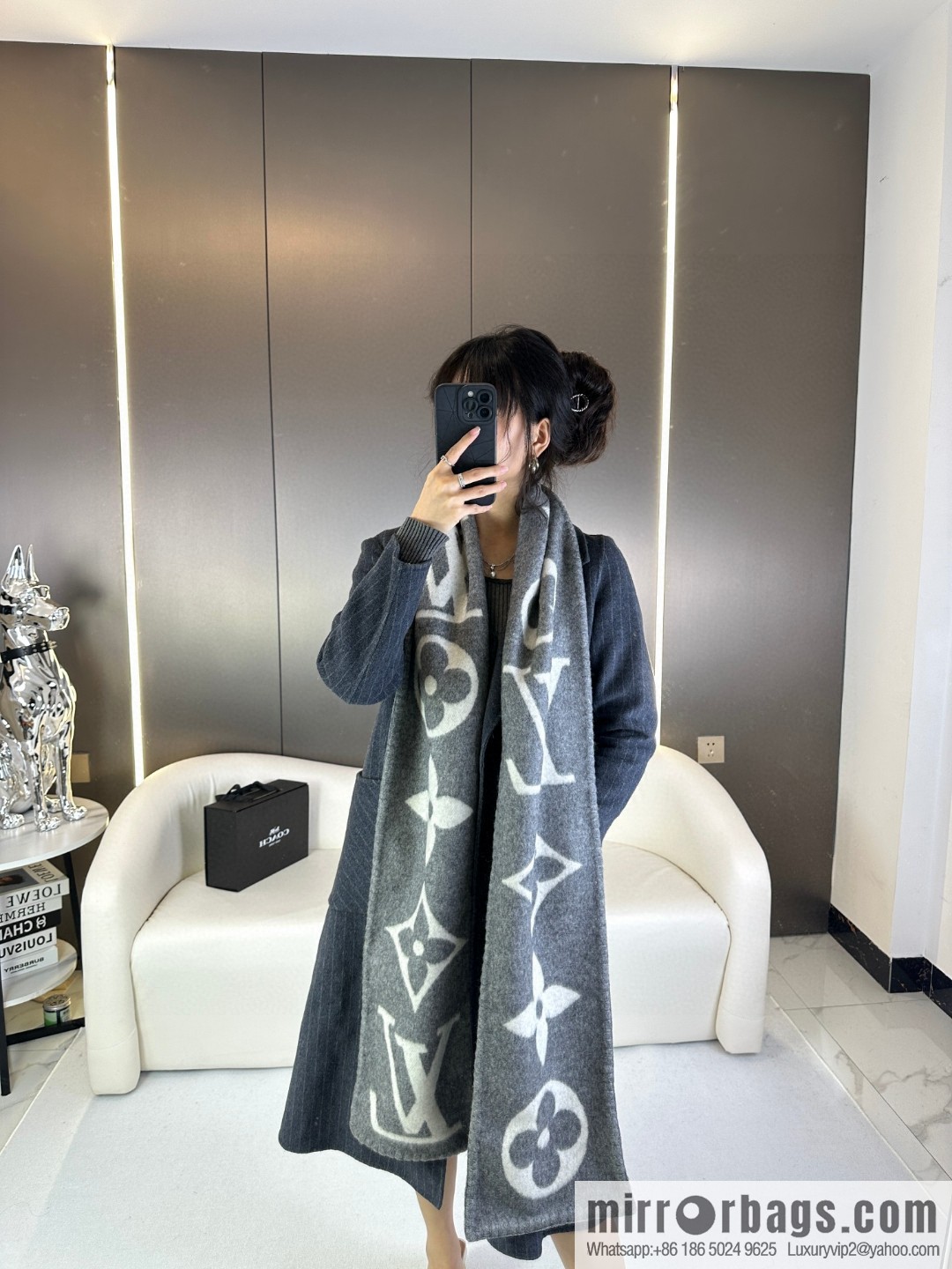LV wool knitted jacquard, classic pattern, cashmere scarf