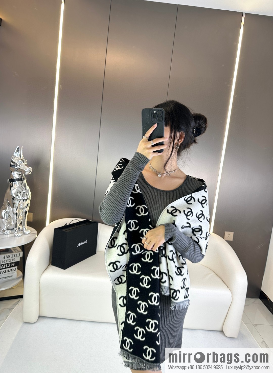 CHANEL classic double-sided scarf shawl