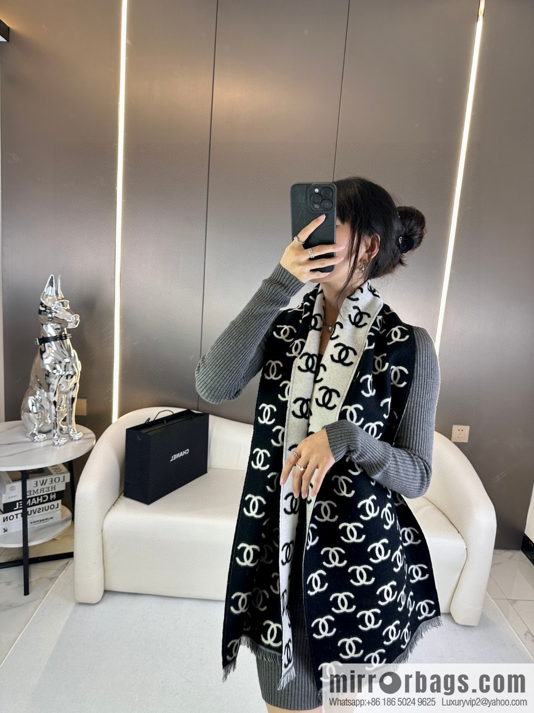CHANEL classic double-sided scarf shawl