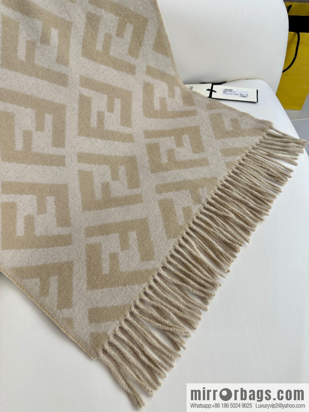 FENDI jacquard weave FF pattern, long fringed scarf