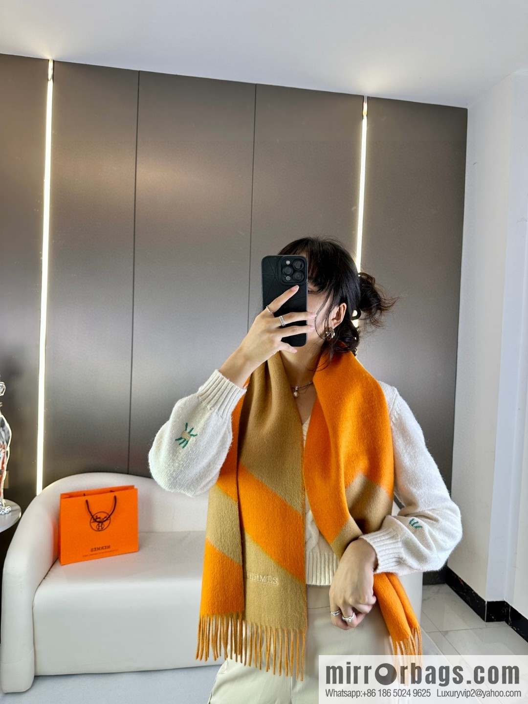 Hermès double-sided jacquard thickened fringed scarf