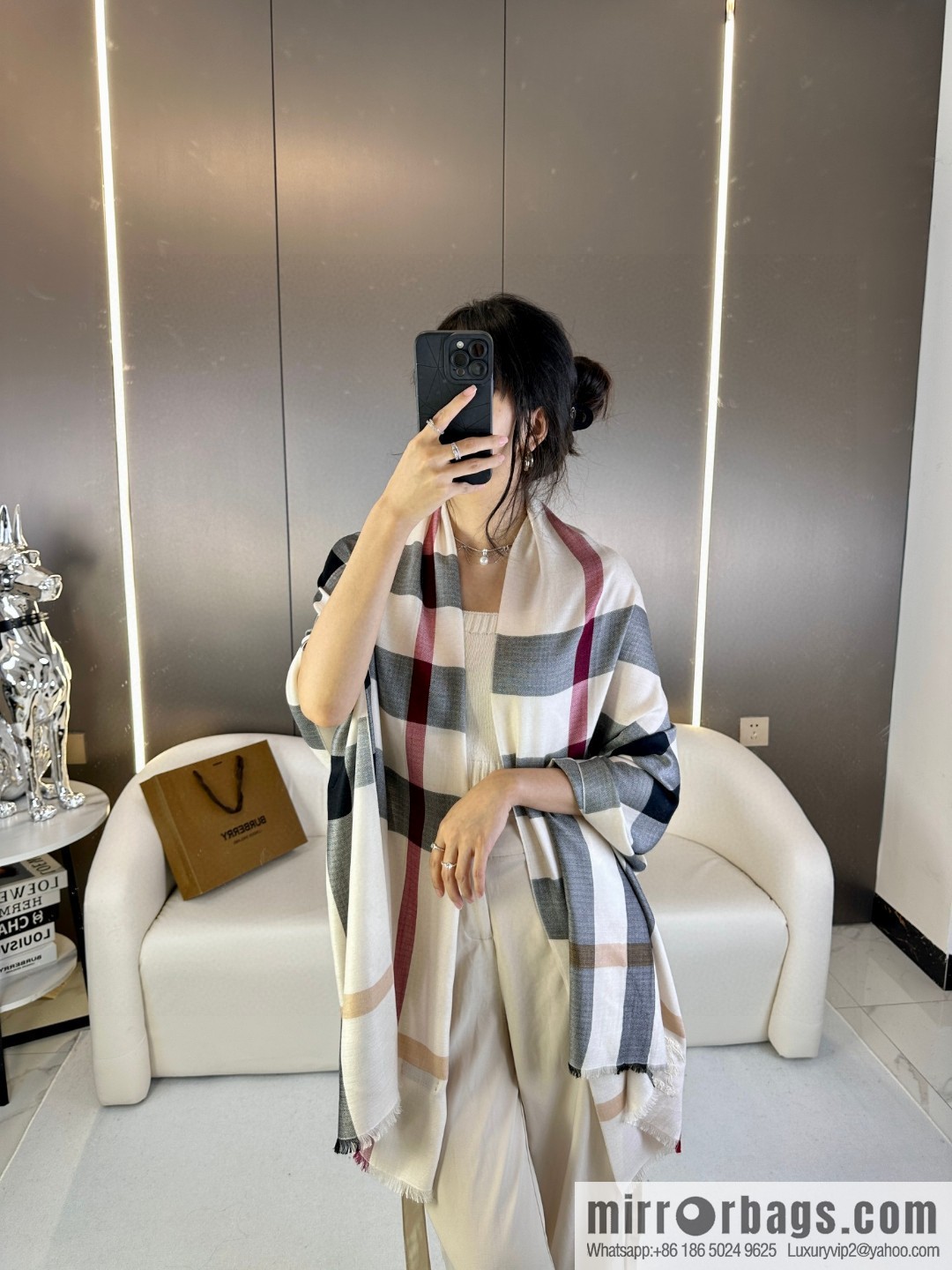 Burberry, Classic Checked Thin Diamond Velvet Scarf
