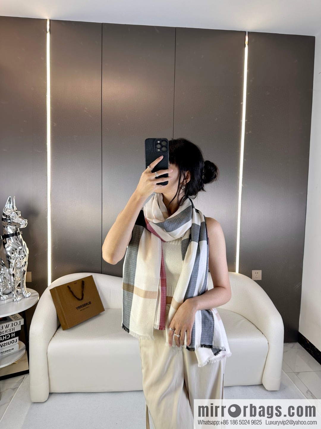 Burberry, Classic Checked Thin Diamond Velvet Scarf