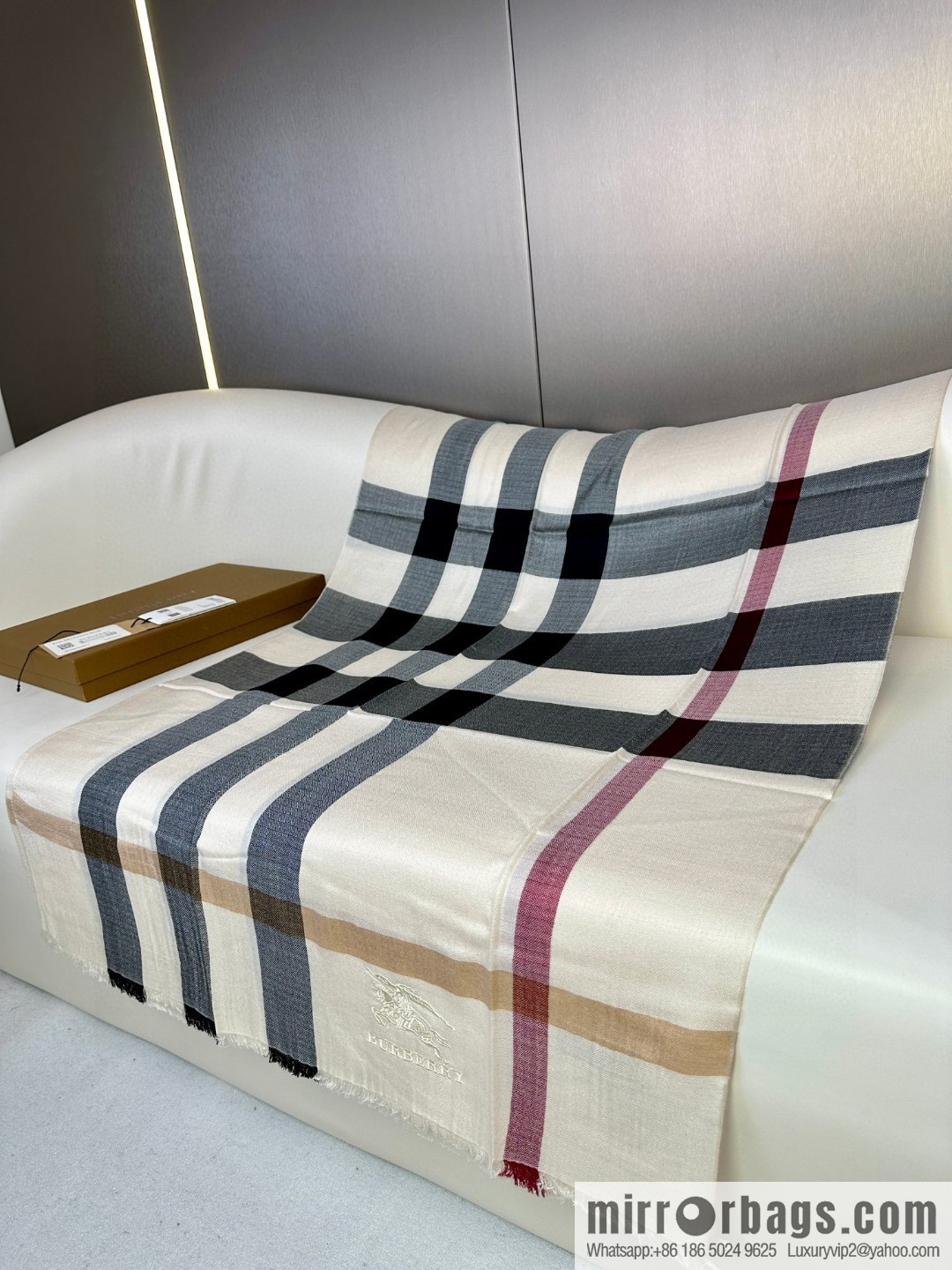 Burberry, Classic Checked Thin Diamond Velvet Scarf