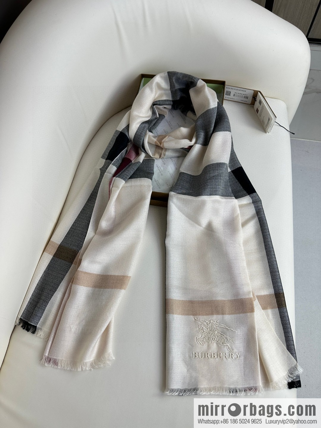 Burberry, Classic Checked Thin Diamond Velvet Scarf