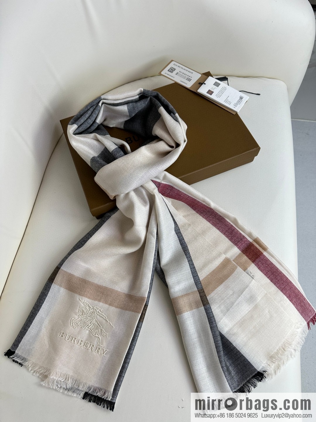 Burberry, Classic Checked Thin Diamond Velvet Scarf
