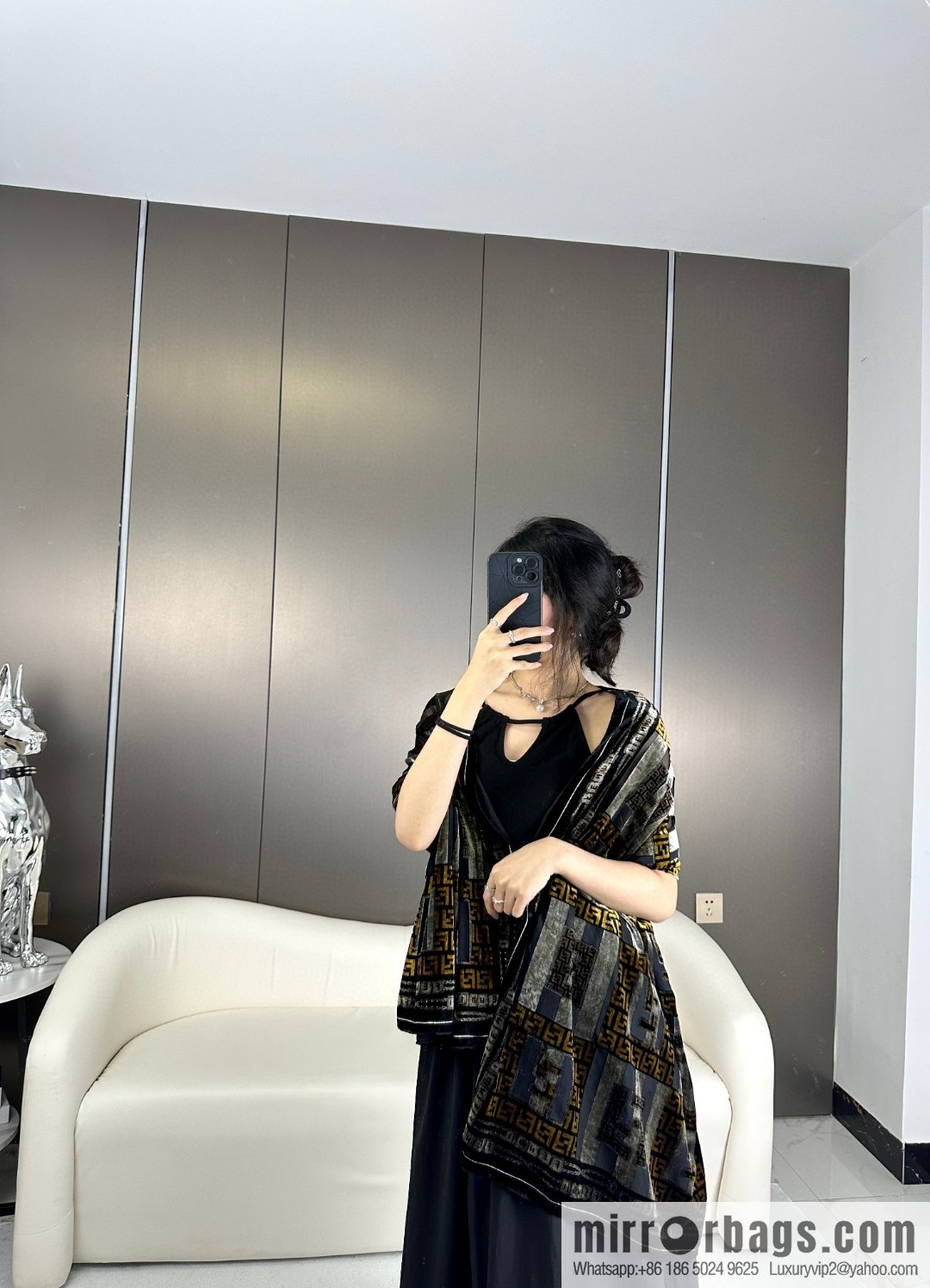 FENDI silk plus cashmere long towel