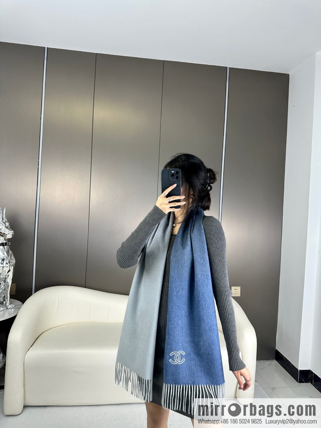 CHANEL Paris Fashion Show Business Men's and Women's Universal Double-Sided Cashmere Shawl