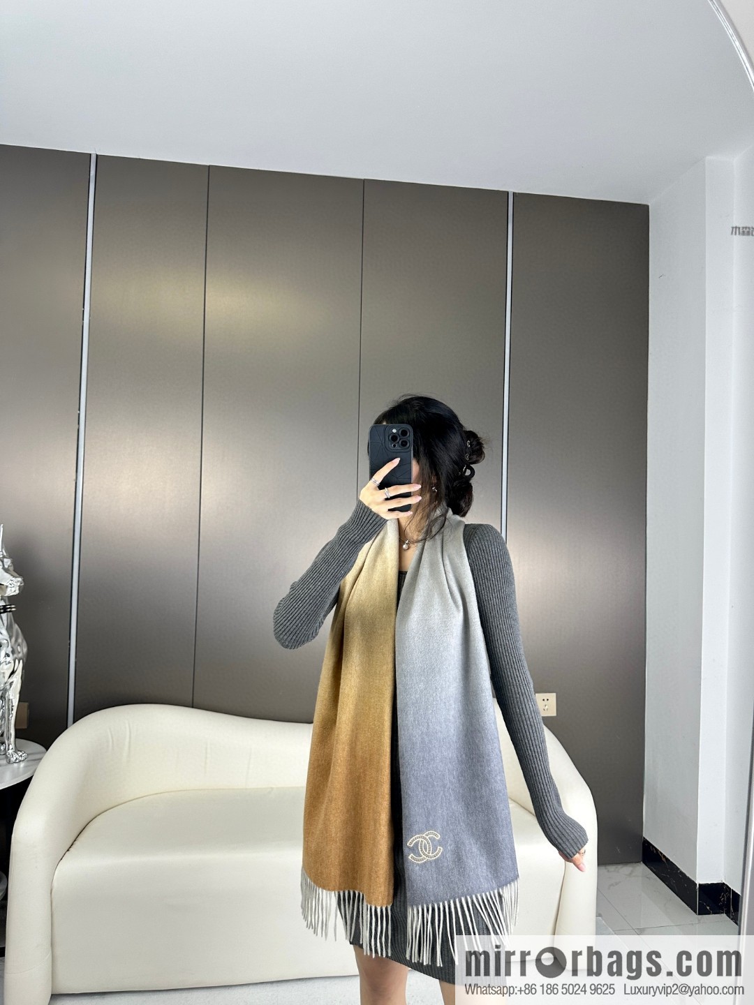 CHANEL Paris Fashion Show Business Men's and Women's Universal Double-Sided Cashmere Shawl