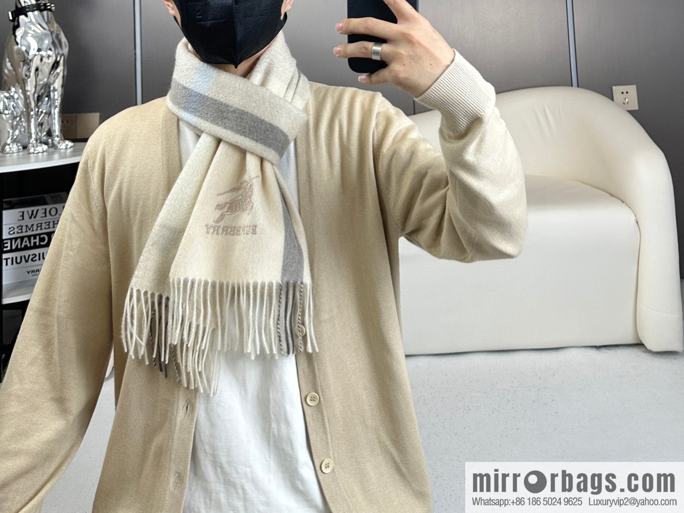 Burberry, classic warhorse logo cashmere scarf
