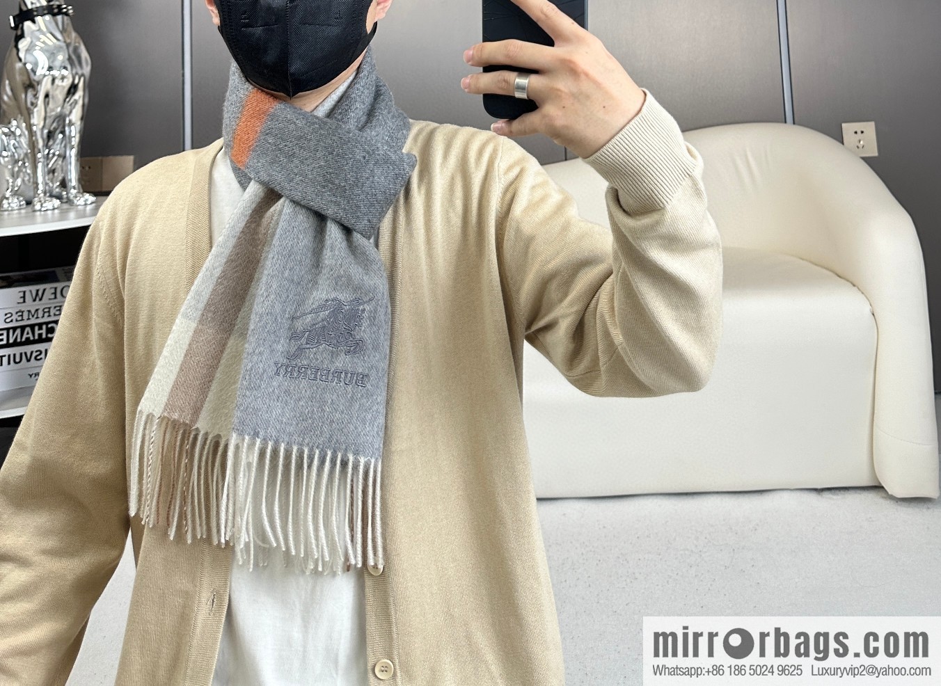 Burberry, classic warhorse logo cashmere scarf