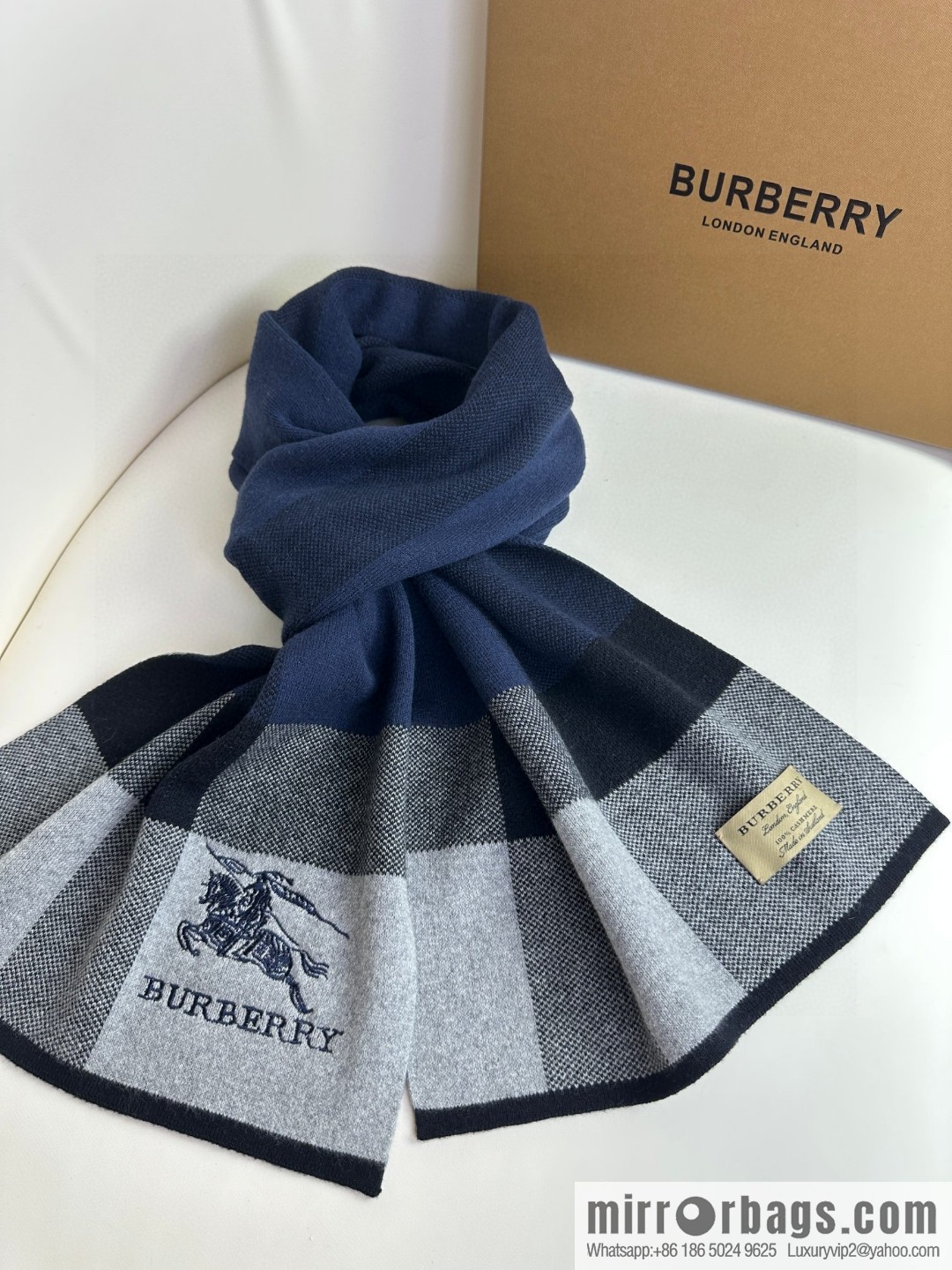 Burberry, classic war horse plaid, knitted cashmere scarf