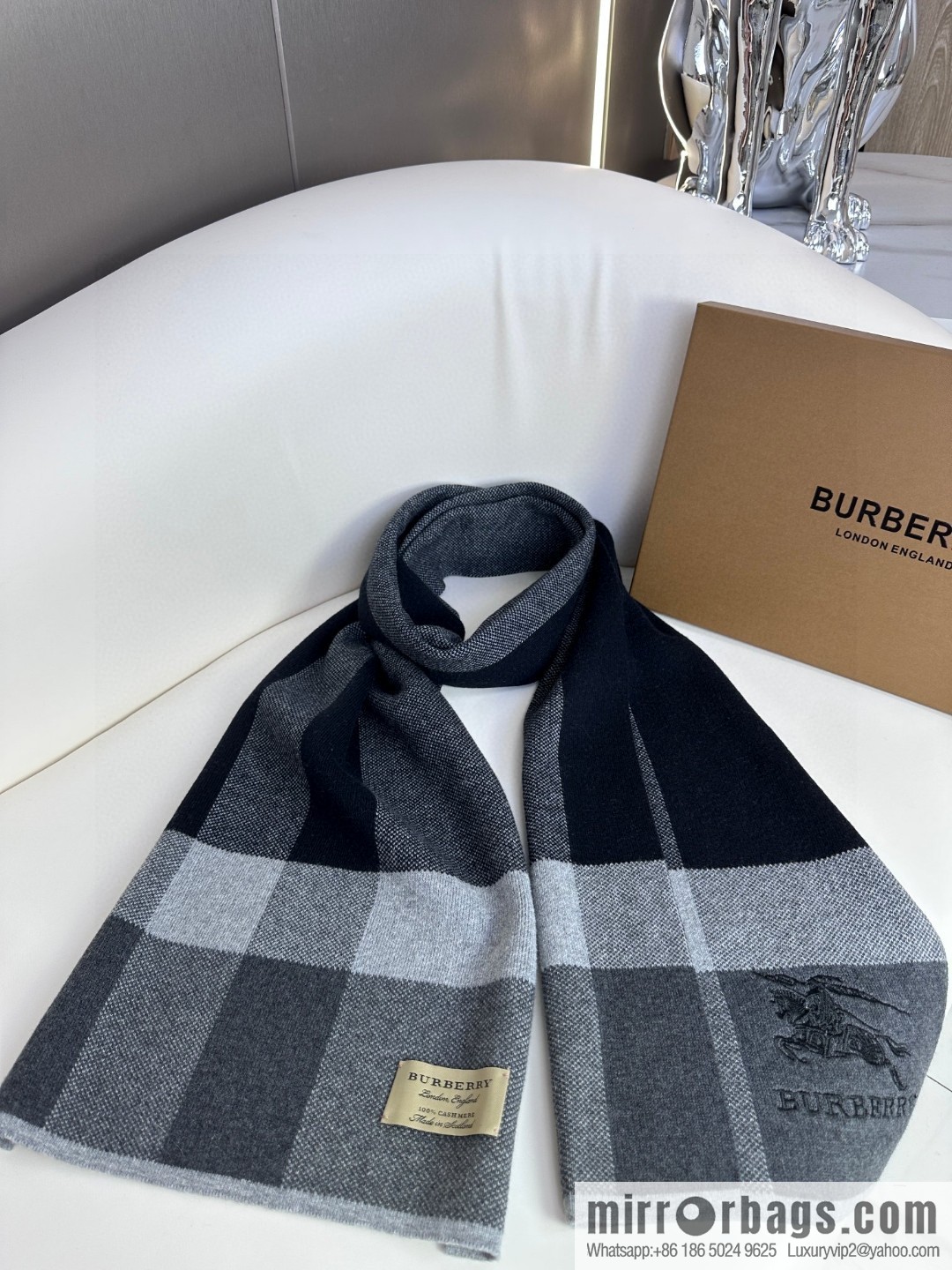 Burberry, classic war horse plaid, knitted cashmere scarf