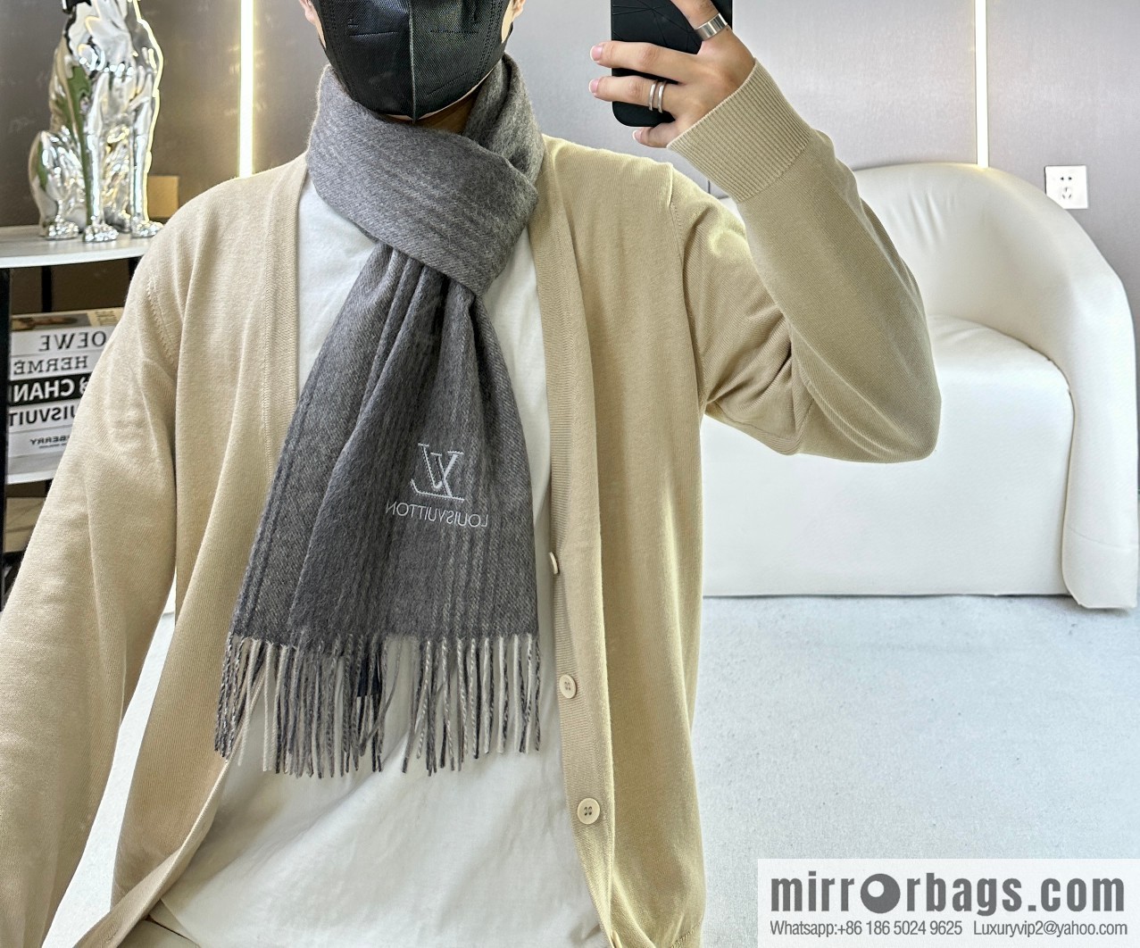 LV classic striped plaid, cashmere scarf