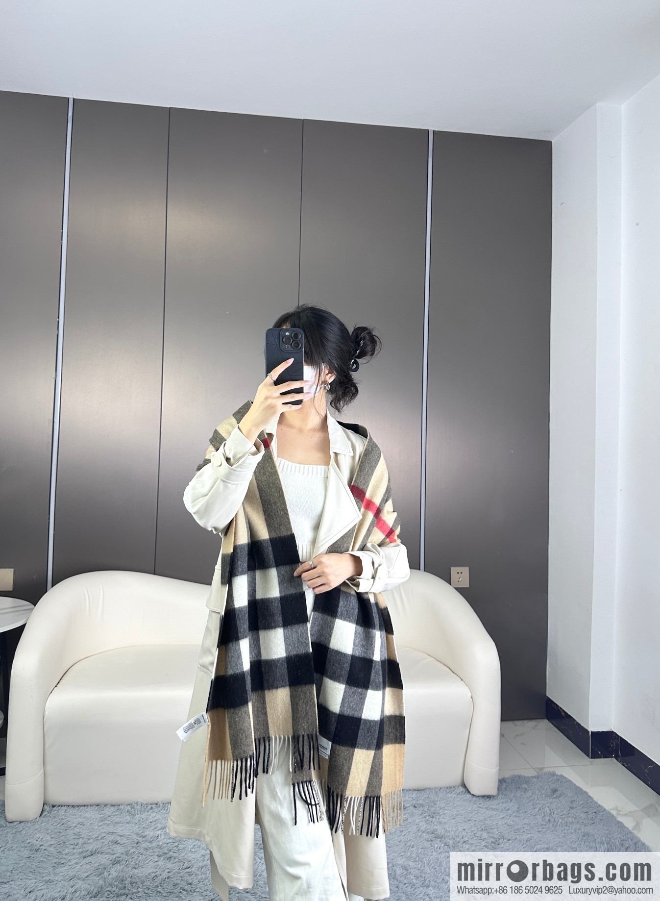 Burberry, classic cashmere plaid scarf