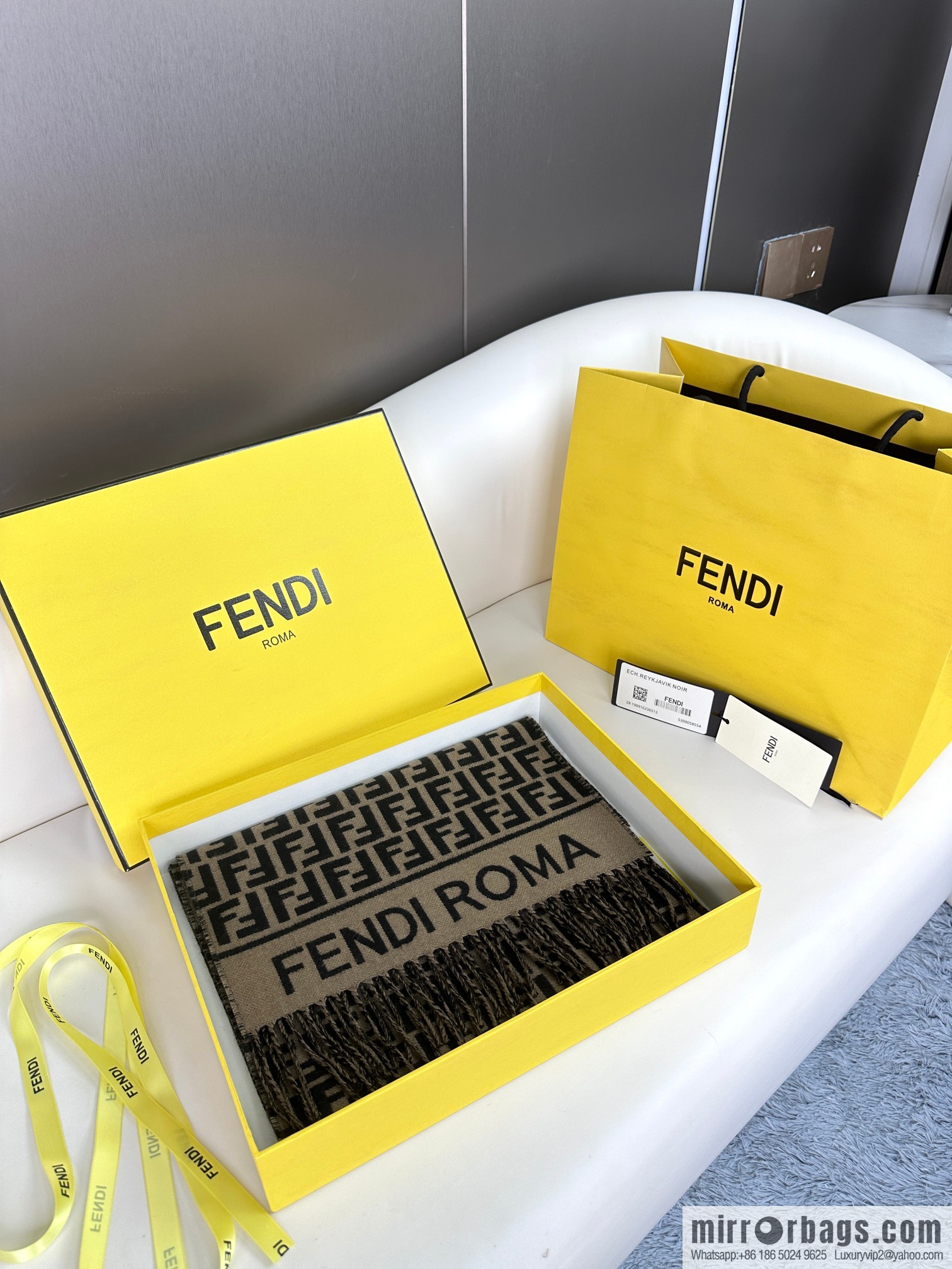 FENDI FF logo cashmere fringed long towel