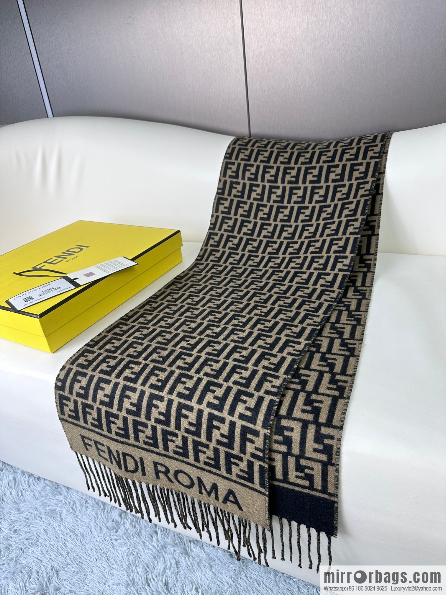 FENDI FF logo cashmere fringed long towel