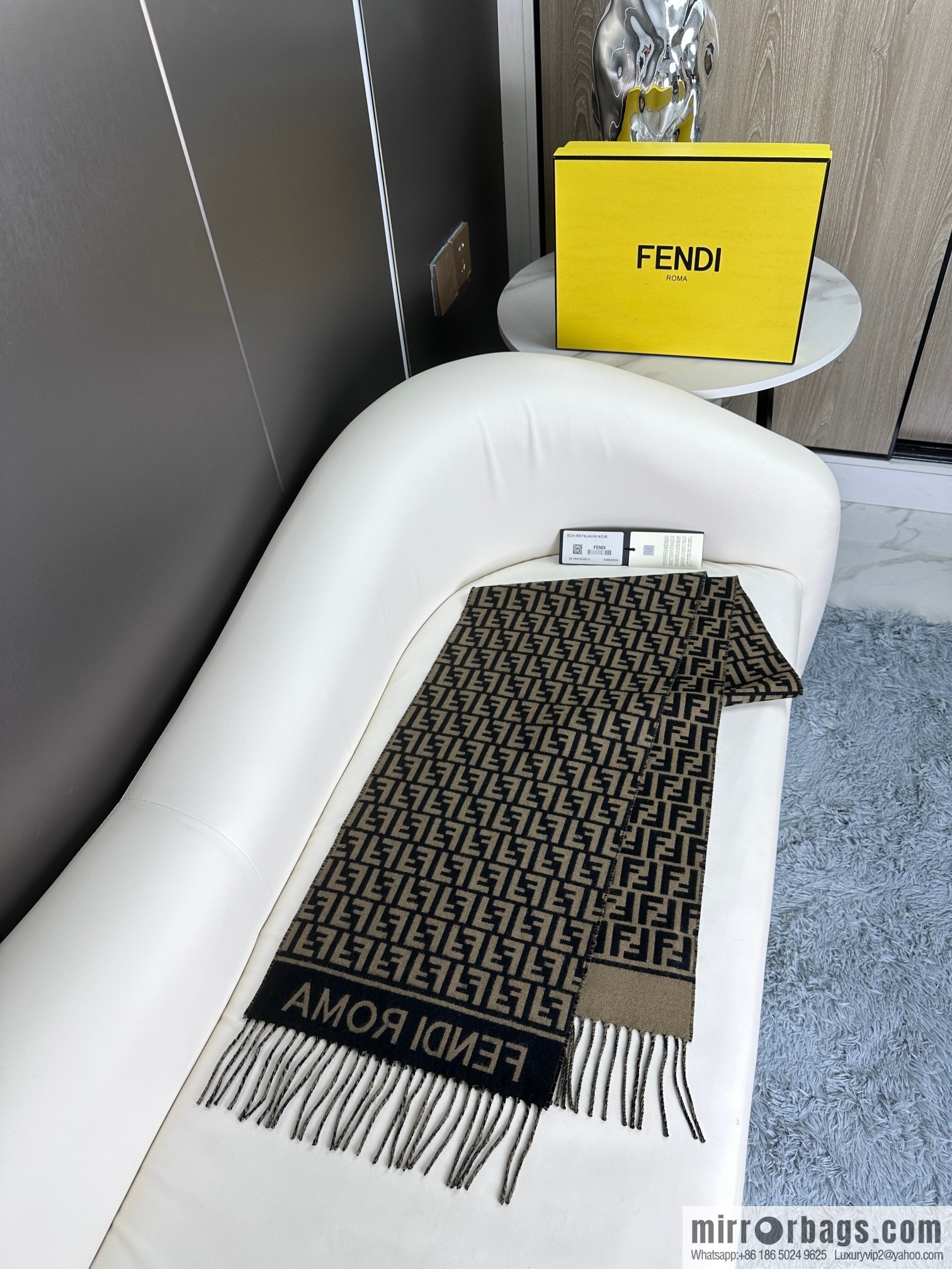 FENDI FF logo cashmere fringed long towel