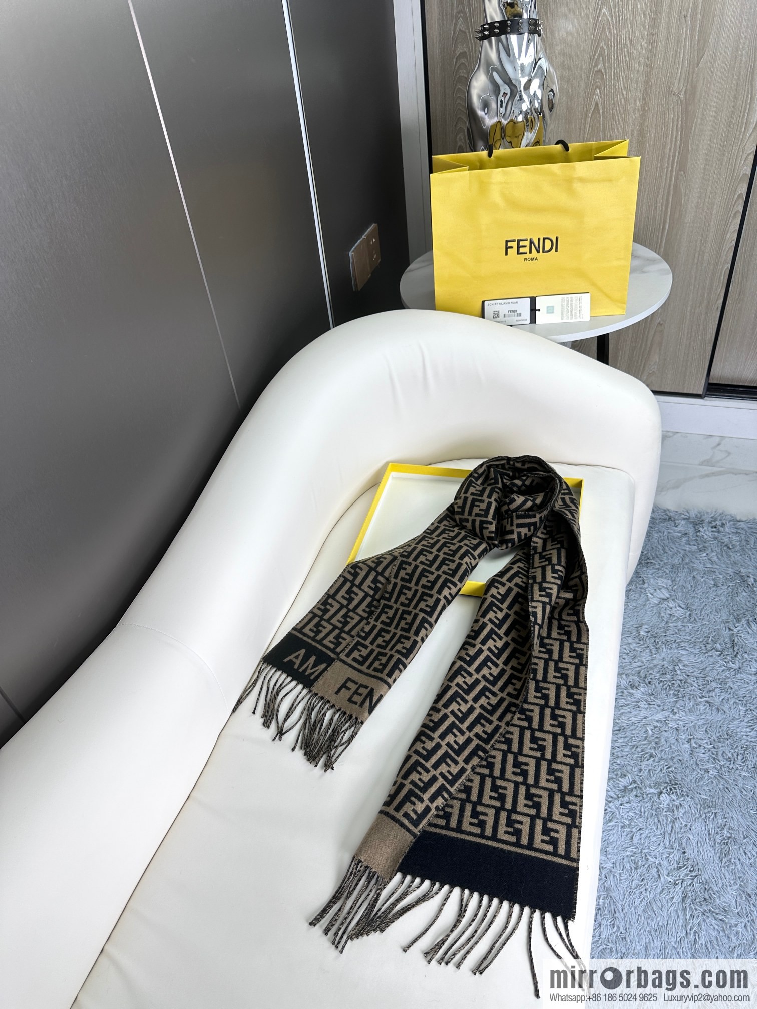 FENDI FF logo cashmere fringed long towel