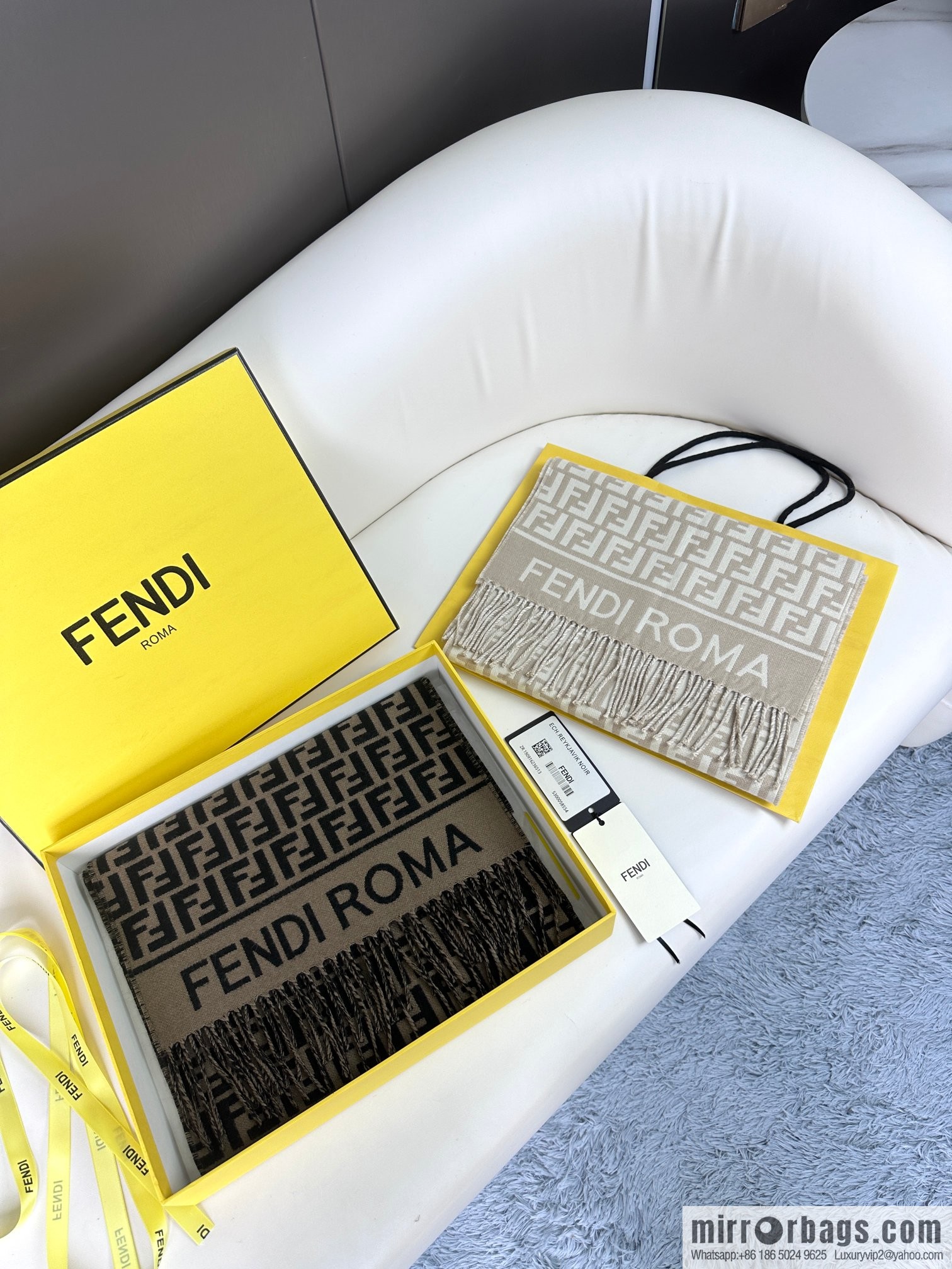 FENDI FF logo cashmere fringed long towel