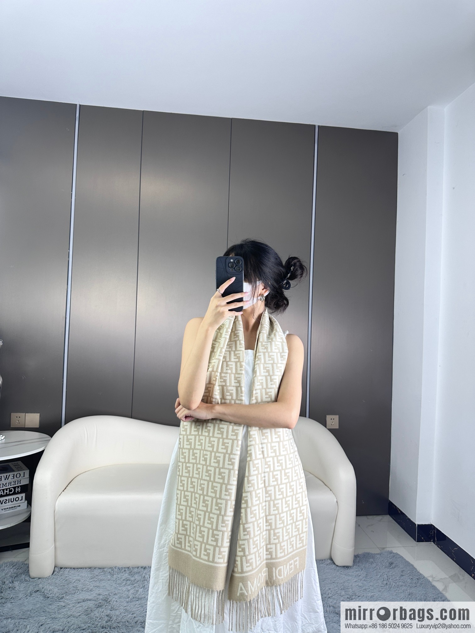 FENDI FF logo cashmere fringed long towel