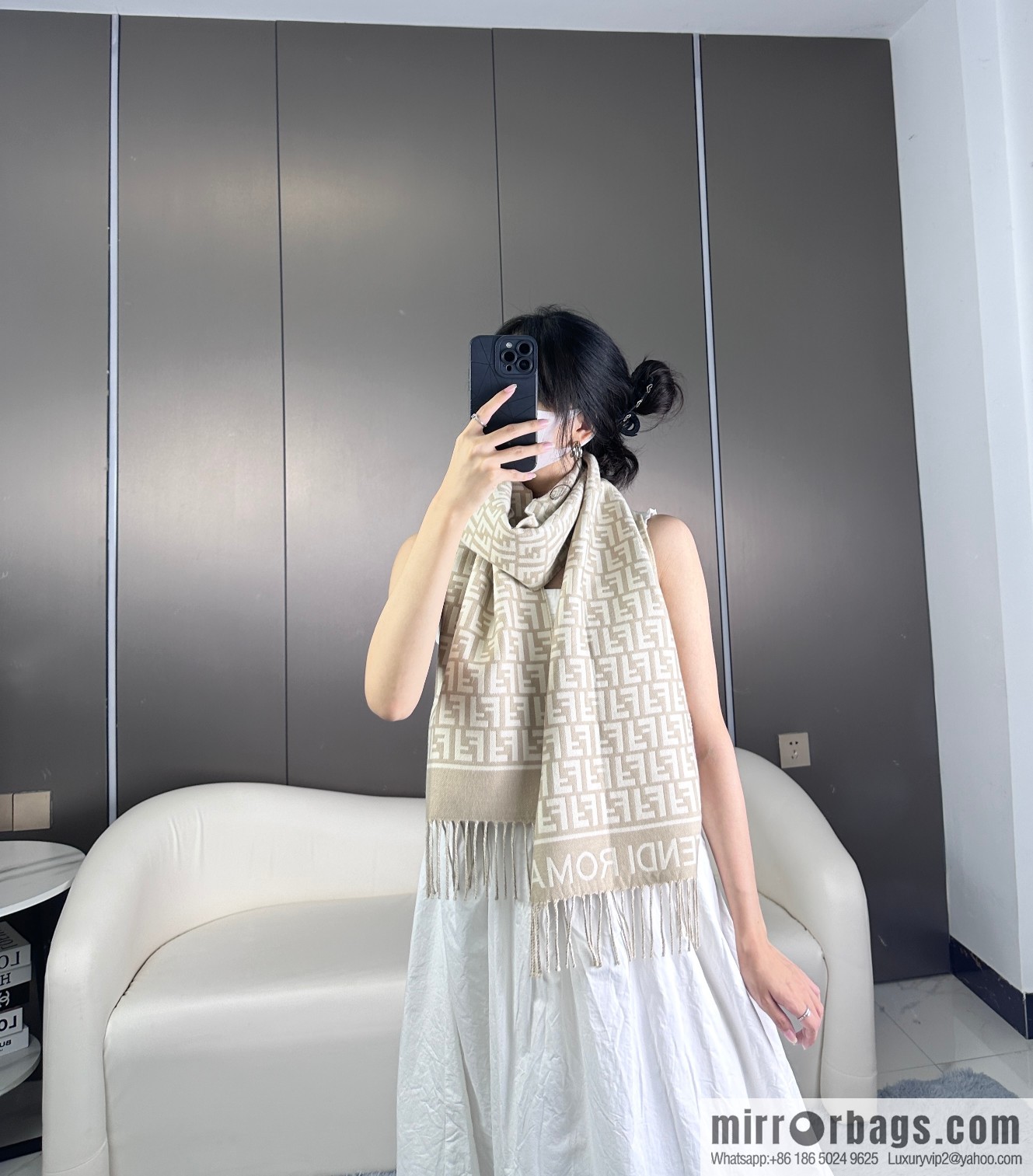 FENDI FF logo cashmere fringed long towel