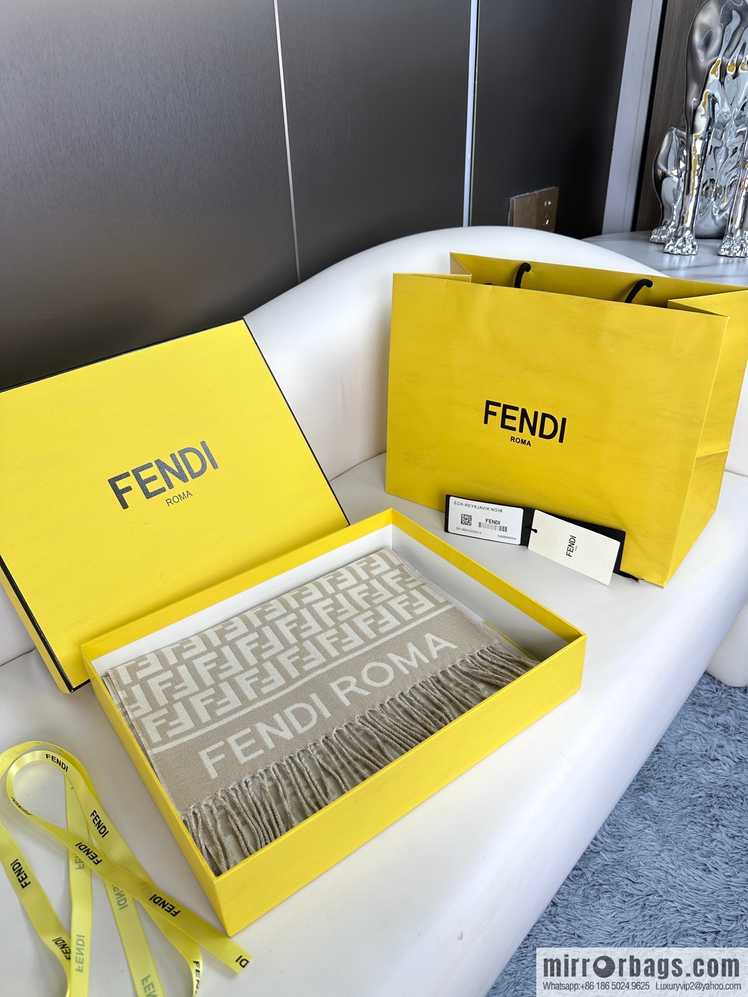 FENDI FF logo cashmere fringed long towel
