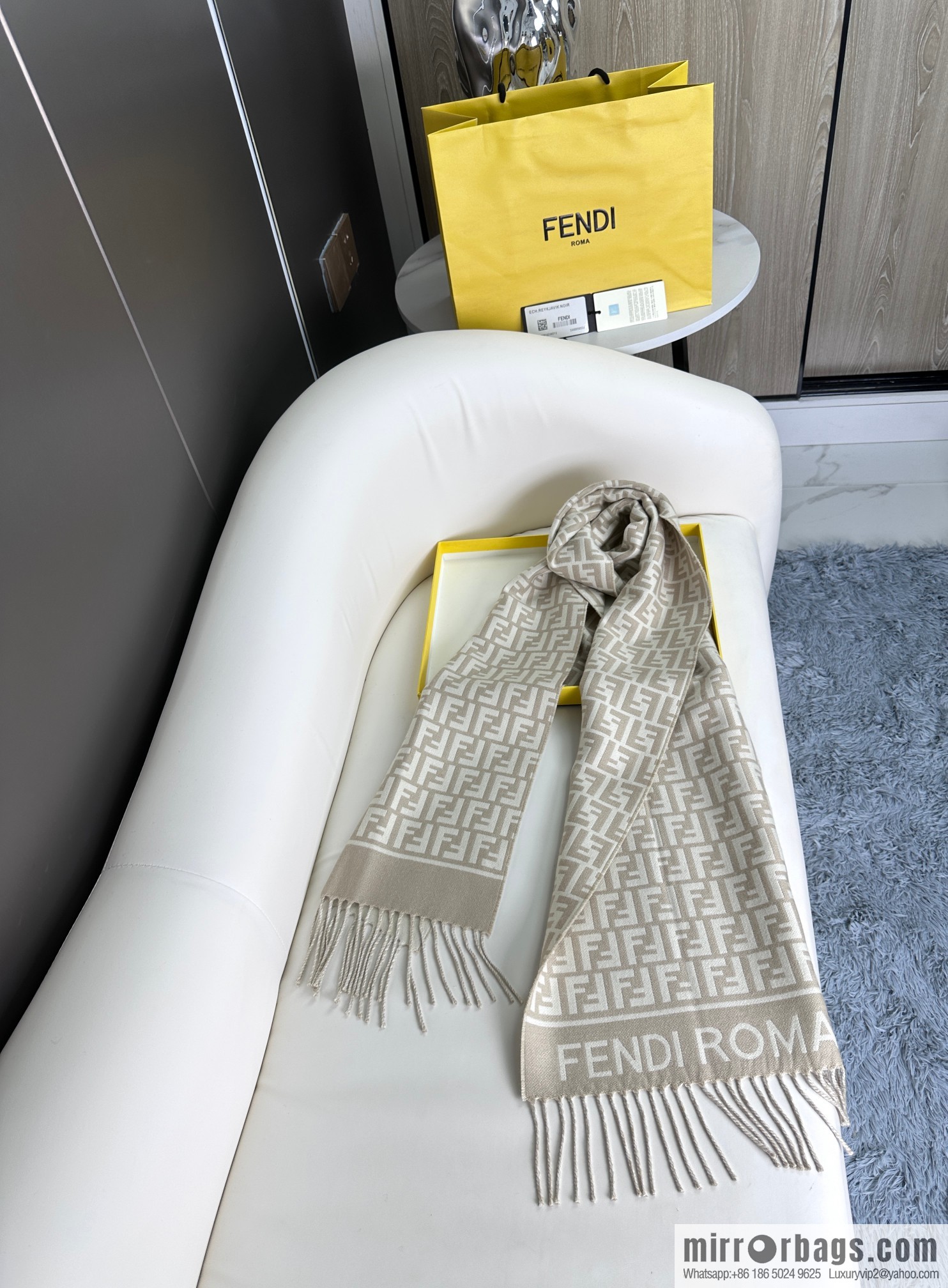 FENDI FF logo cashmere fringed long towel