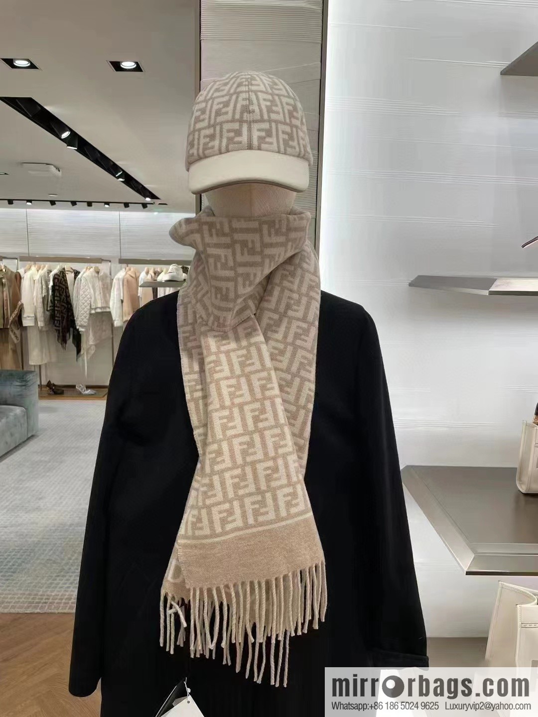 FENDI FF logo cashmere fringed long towel