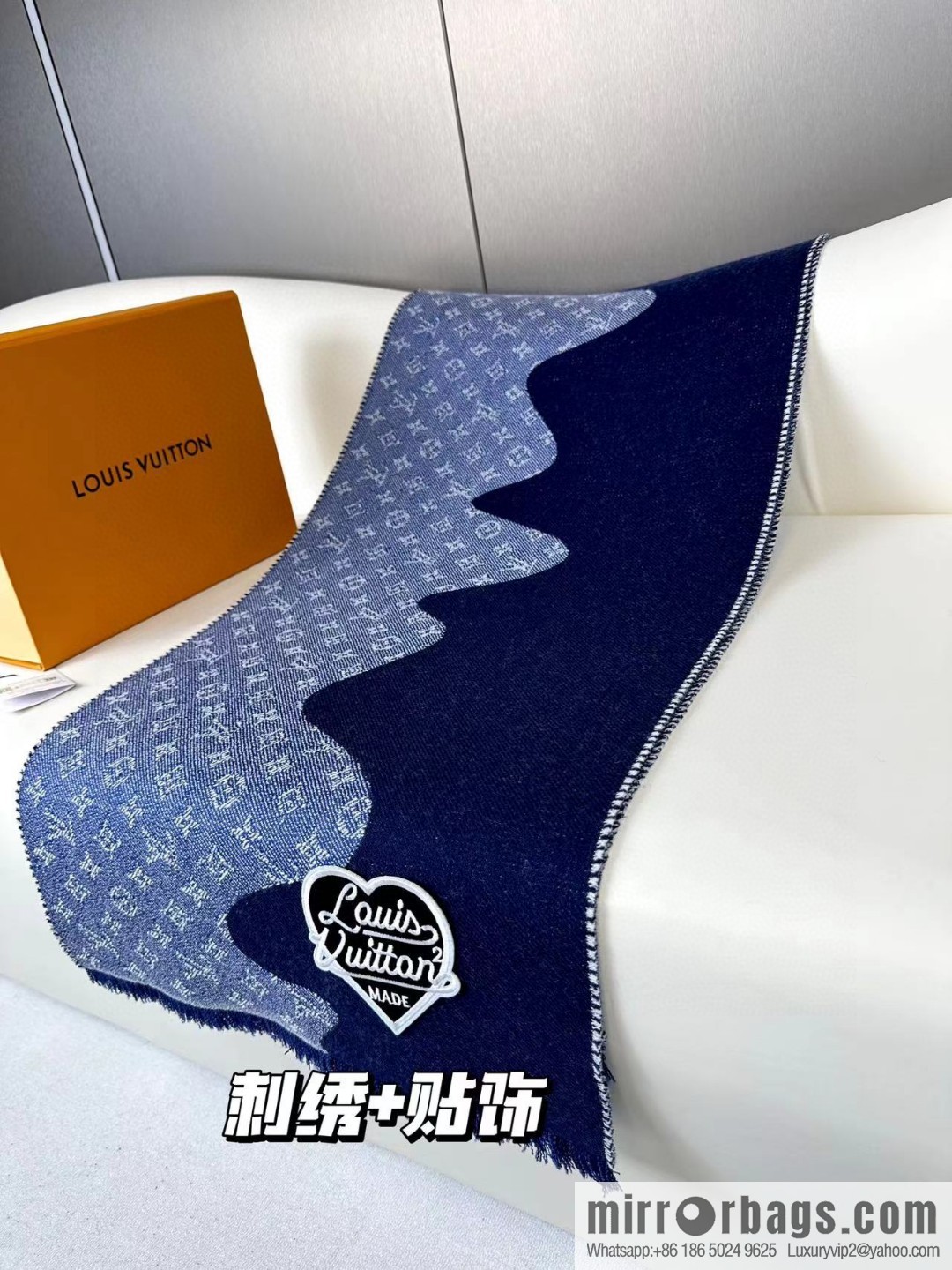 LV Nigo joint denim blue scarf