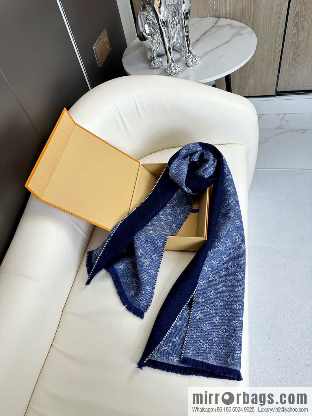 LV Nigo joint denim blue scarf