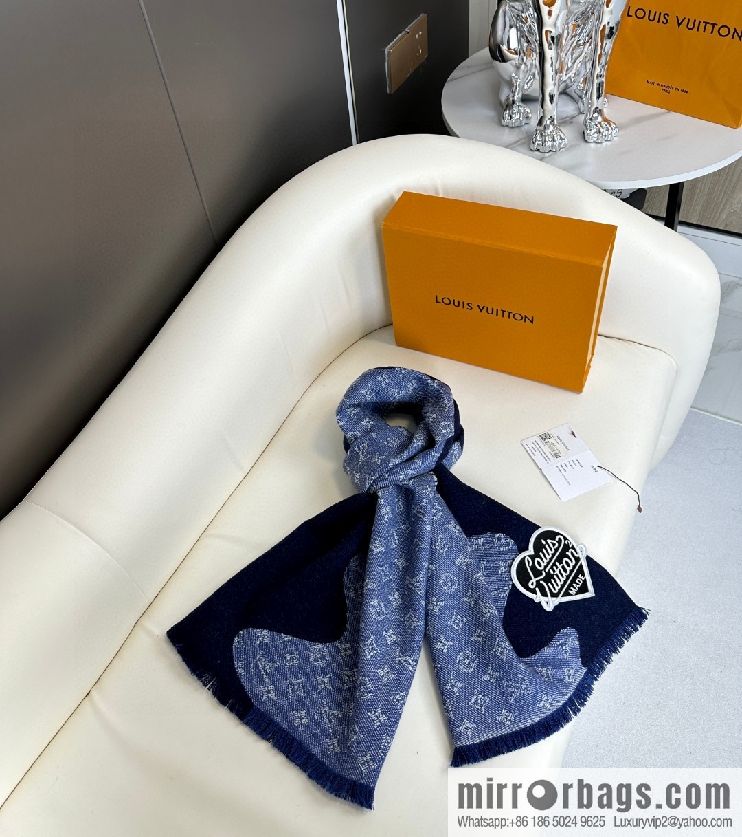 LV Nigo joint denim blue scarf