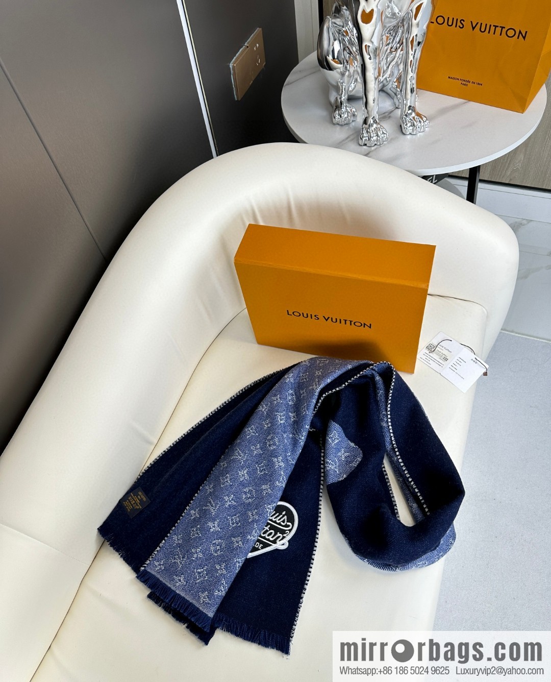 LV Nigo joint denim blue scarf
