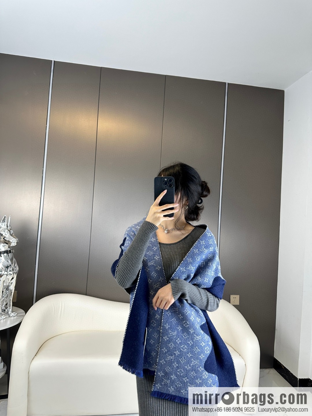 LV Nigo joint denim blue scarf