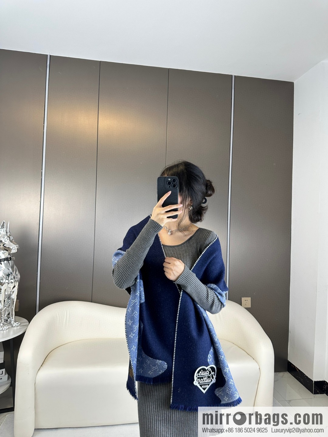 LV Nigo joint denim blue scarf