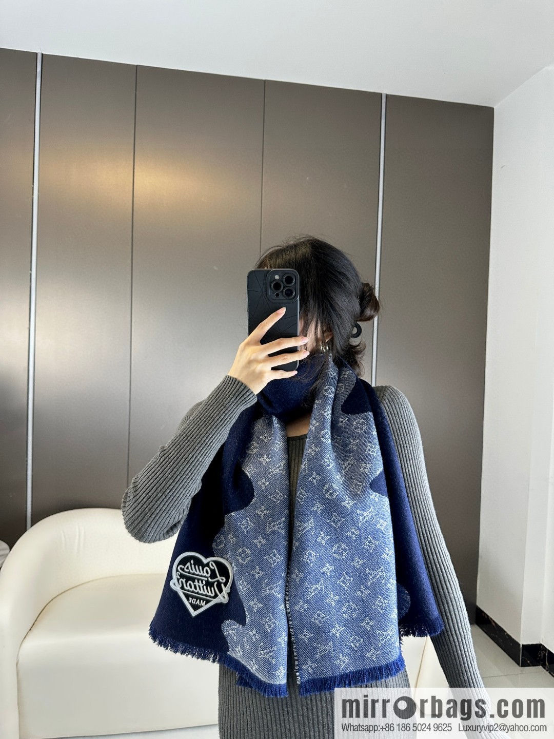 LV Nigo joint denim blue scarf