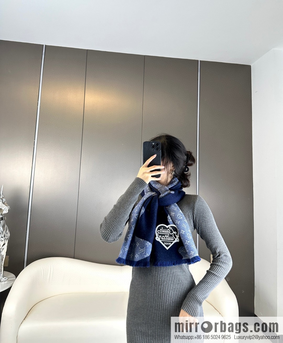 LV Nigo joint denim blue scarf