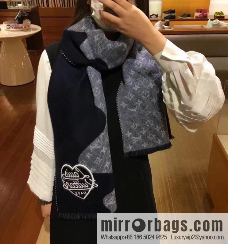 LV Nigo joint denim blue scarf