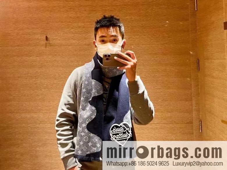 LV Nigo joint denim blue scarf