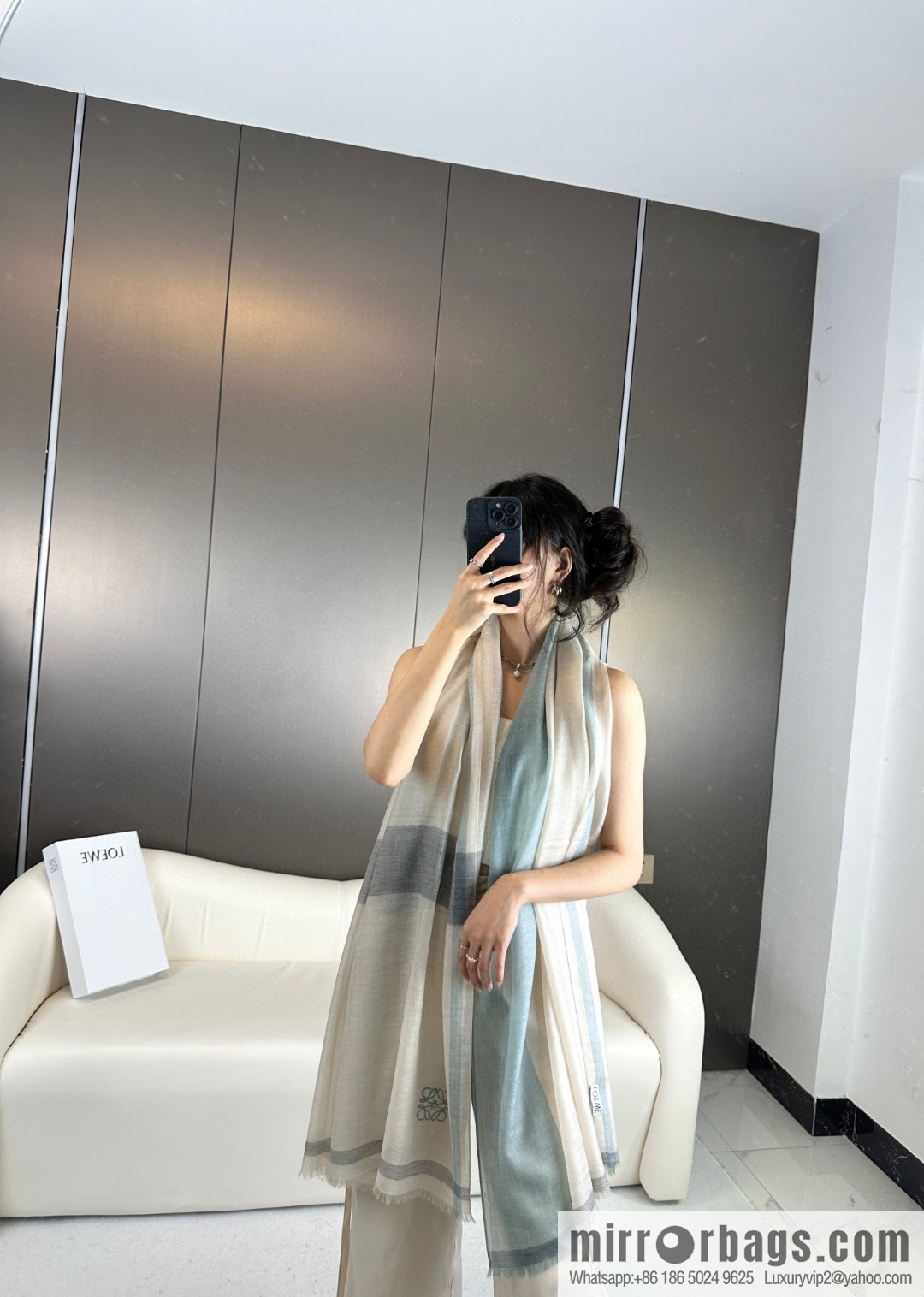 LOEWE LW light plaid long towel