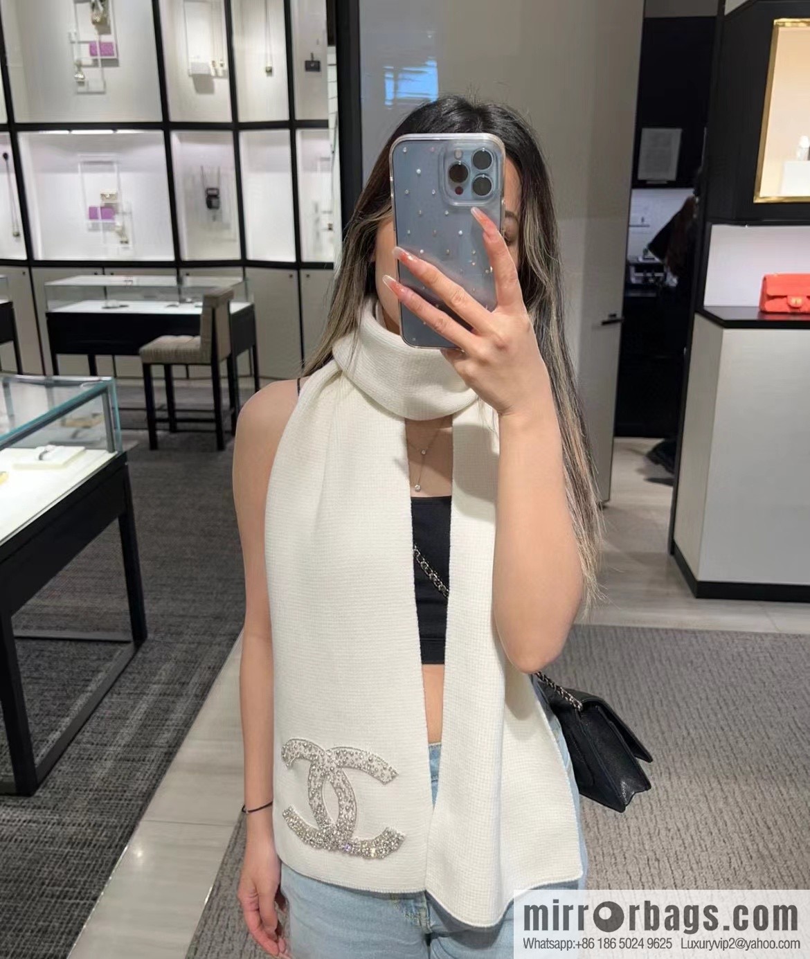 Chanel Premium Handmade Rhinestone Scarf Full of Diamonds