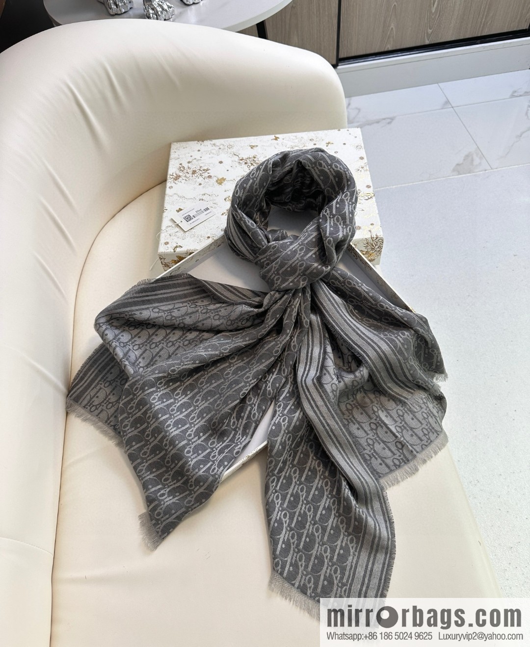 DIOR old flower silk cashmere long towel