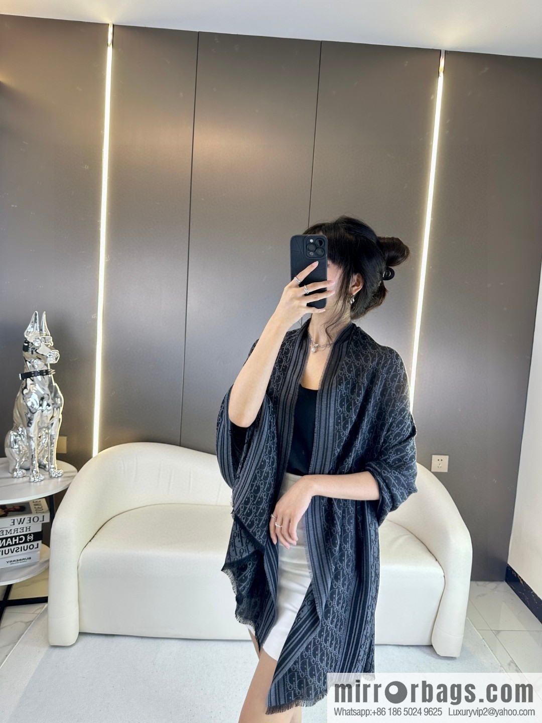 DIOR old flower silk cashmere long towel