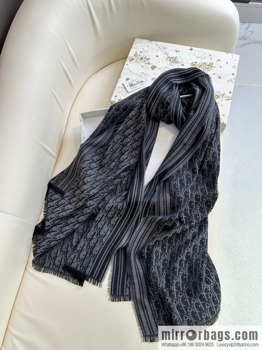 DIOR old flower silk cashmere long towel
